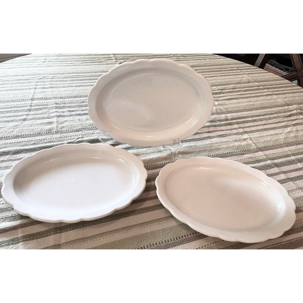 Set of 3 VTG Buffalo China 9 3/4 Scallop Edge Plates Serving Platters